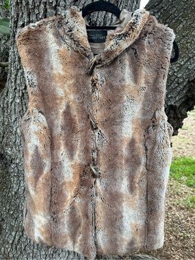 Vintage Y2K Fabulous Furs by Donna Salyers Faux Fox Hooded Vest.Toggle buttons.L